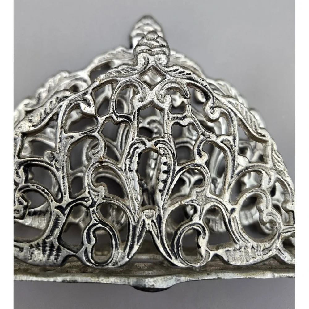 Vintage Metal Letter Holder Art Nouveau Natural Patina  Ornate Scroll‎ Work